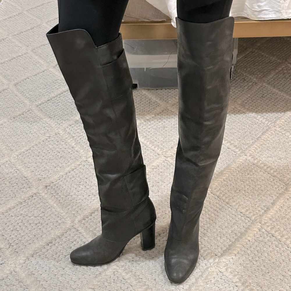 H&M Studio OTK over the knee black leather boots 8